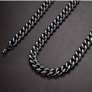 NEW Men’s 12MM  Cuban/Curb Black Stainless Necklace Thick Black Chain Necklace